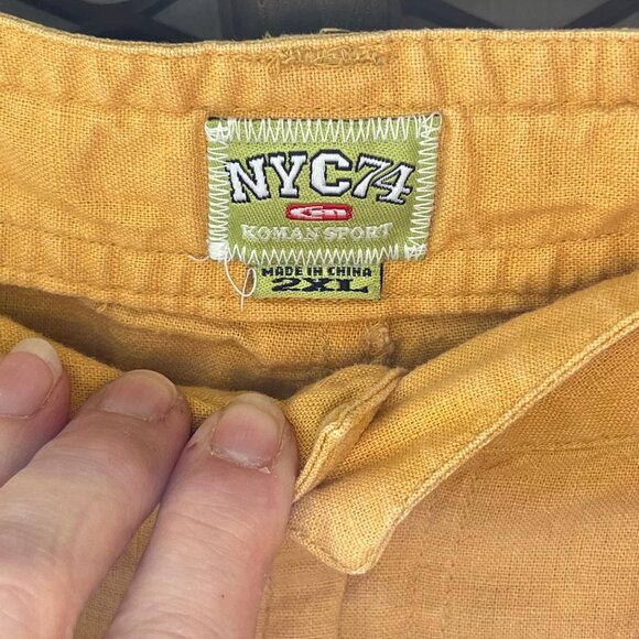 NYC74 Mens 2XL Patchwork Shirt & Pants Set Yellow Olive White Cotton Linen READ - Picture 5 of 9